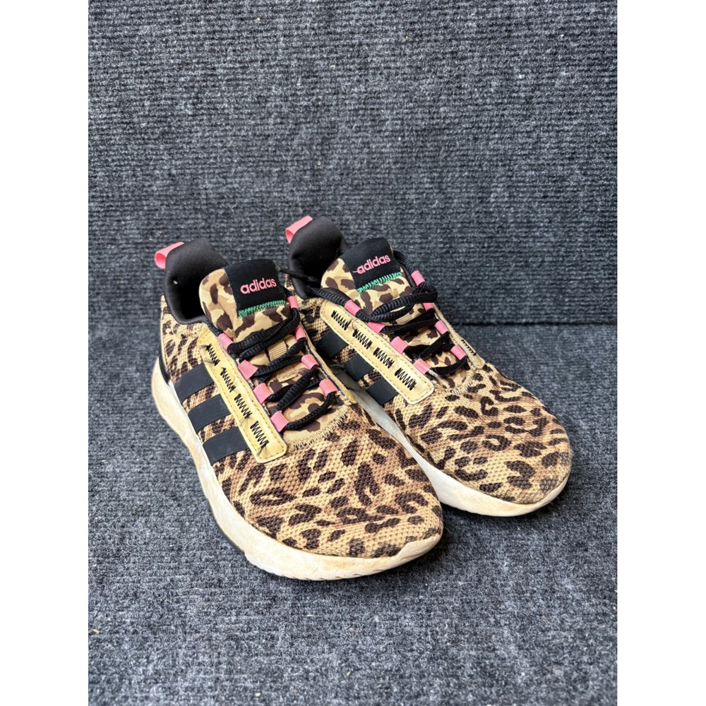 Adidas Cloudfoam Kids Leopard Print Sneakers Brown Black Pink 2 US Kids